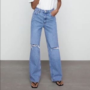 Zara Wide Leg Full Length Ripped Jeans